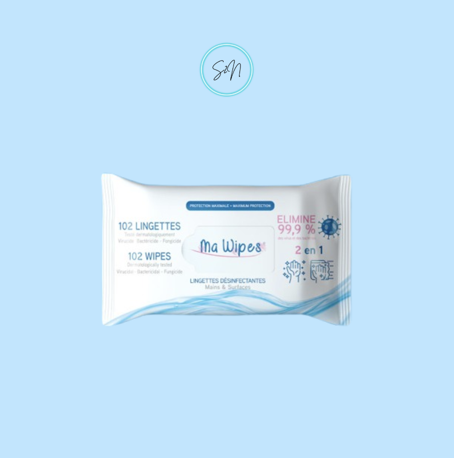 MA WIPES - 102 LINGETTES DESINFECTANTES - MAINS & SURFACES