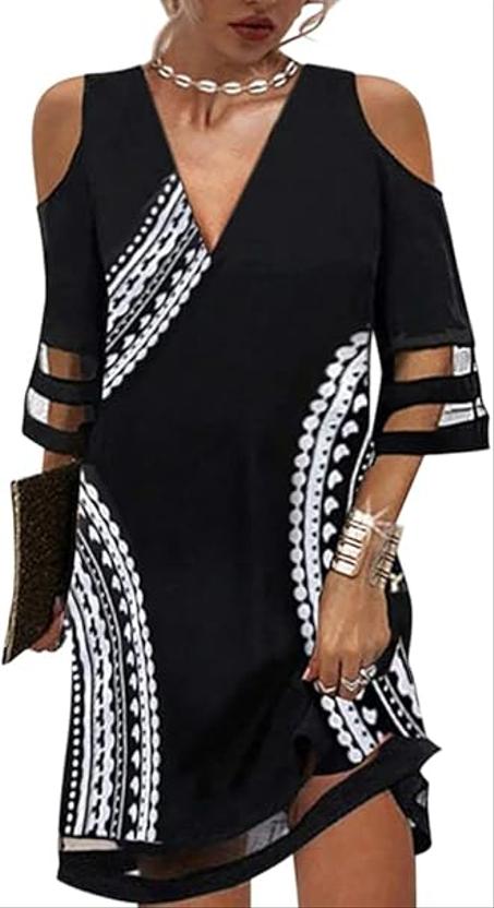 Minetom Femmes Col V Robe Tunique Élégant Plage Soirée