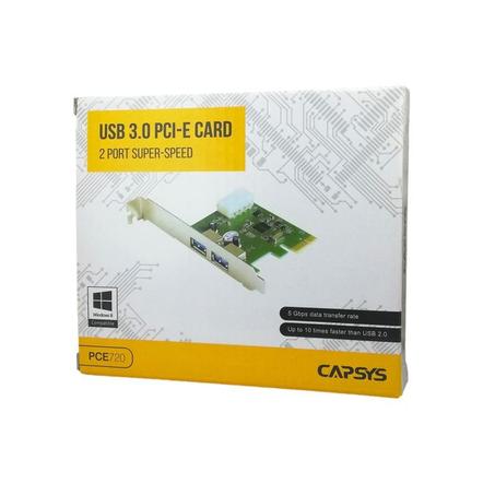 Capsys Carte PCI Express vers 2 Ports USB 3.0 (5Gbps) avec UASP