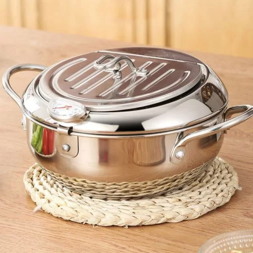 Deep Frying Pan With Thermometer Lid