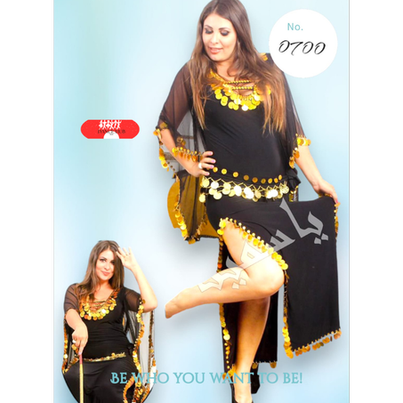 Tenue danse orientale noir doré 2 pièces taille standard tissu élastique >sans Accessoire