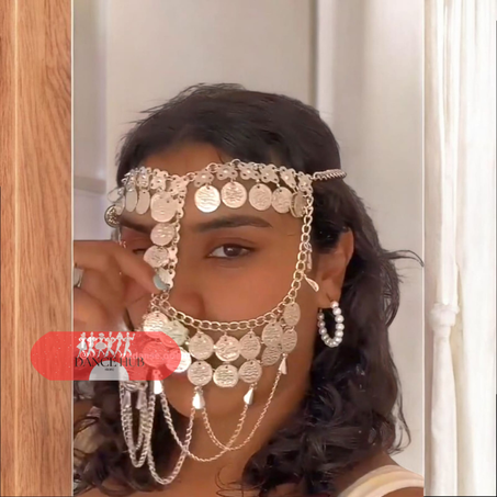 Voile visage pièces de monnaie Couleur argentée برقع معدني اللون فضي