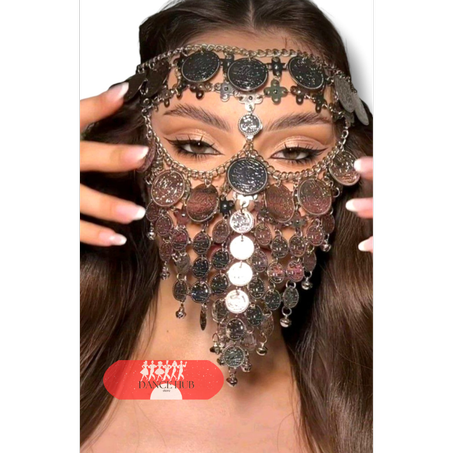 Voile visage pièces de monnaie Couleur argentée برقع معدني اللون  الفضي