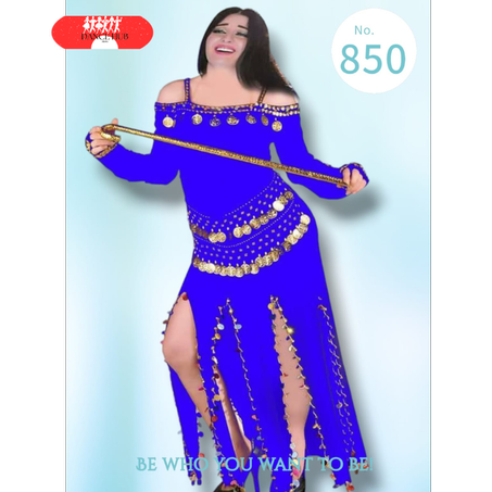 Tenue danse orientale bleu doré  taille standard tissu élastique
