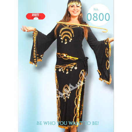 Tenue danse orientale noir doré 2 pièces taille standard tissu élastique >sans Accessoire