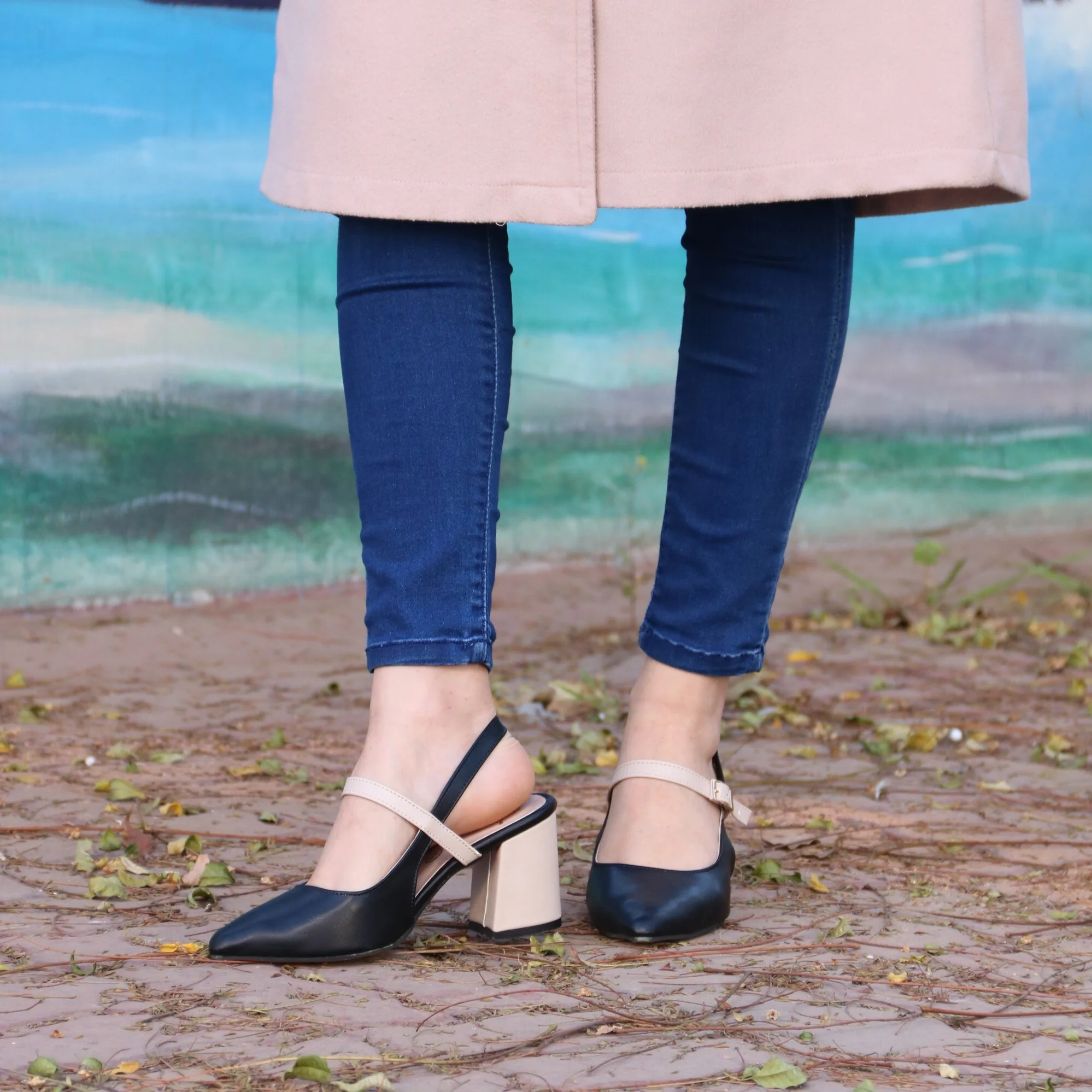 KOUKS Escarpin - Sandale Demi-Talon NOIR/BIEGE