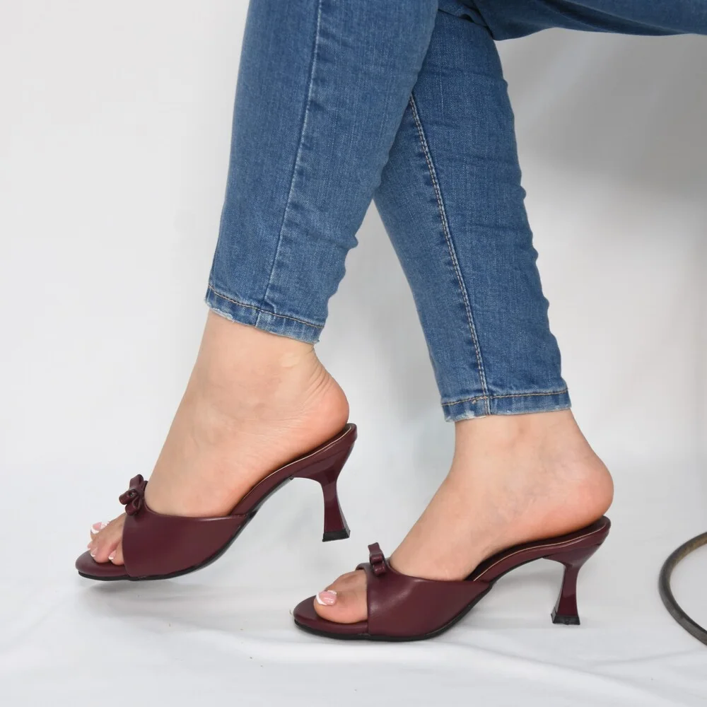 Sandales Mules Femme Élégance à Petit Nœud - Bordeaux / Bourgogne