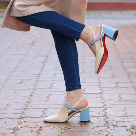 KOUKS Escarpin - Sandale Demi-Talon BC/ bleu ciel