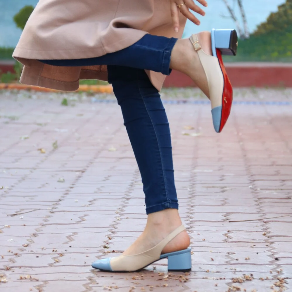 KOUKS Escarpin - Sandale Demi-Talon BIEGE/ BLEU CIEL
