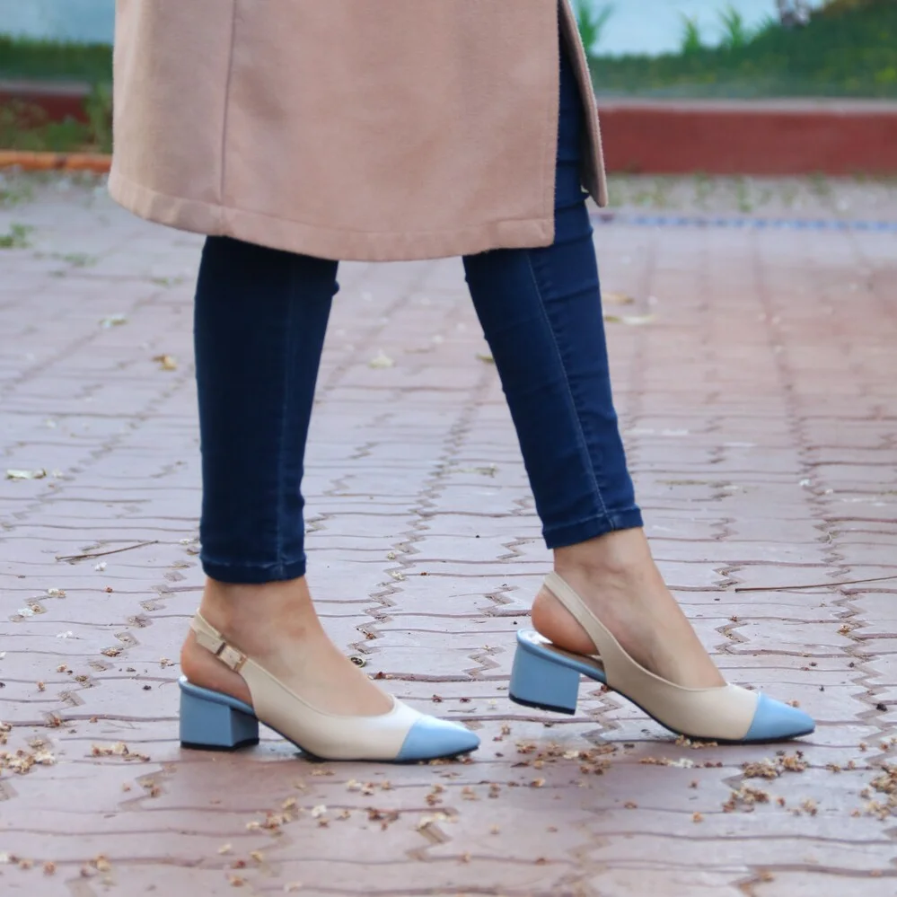 KOUKS Escarpin - Sandale Demi-Talon BIEGE/ BLEU CIEL