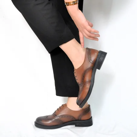 chaussures  plates pour femme CUIR  MARRON