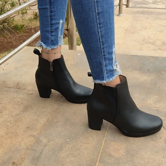 bottines femme 100 % cuir Noir