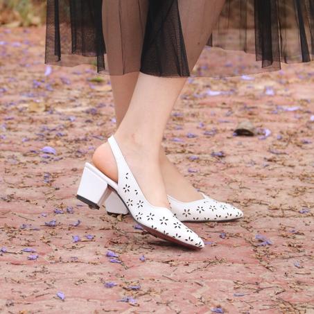 Sandale Demi-Talon - BLANC  DECORATION LAZER