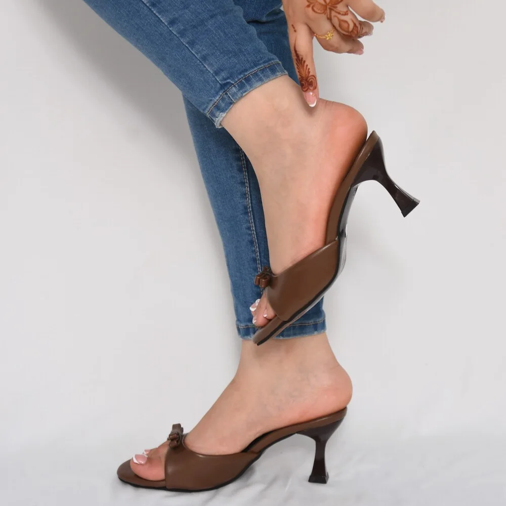 Sandales Mules Femme Élégance à Petit Nœud - Marron
