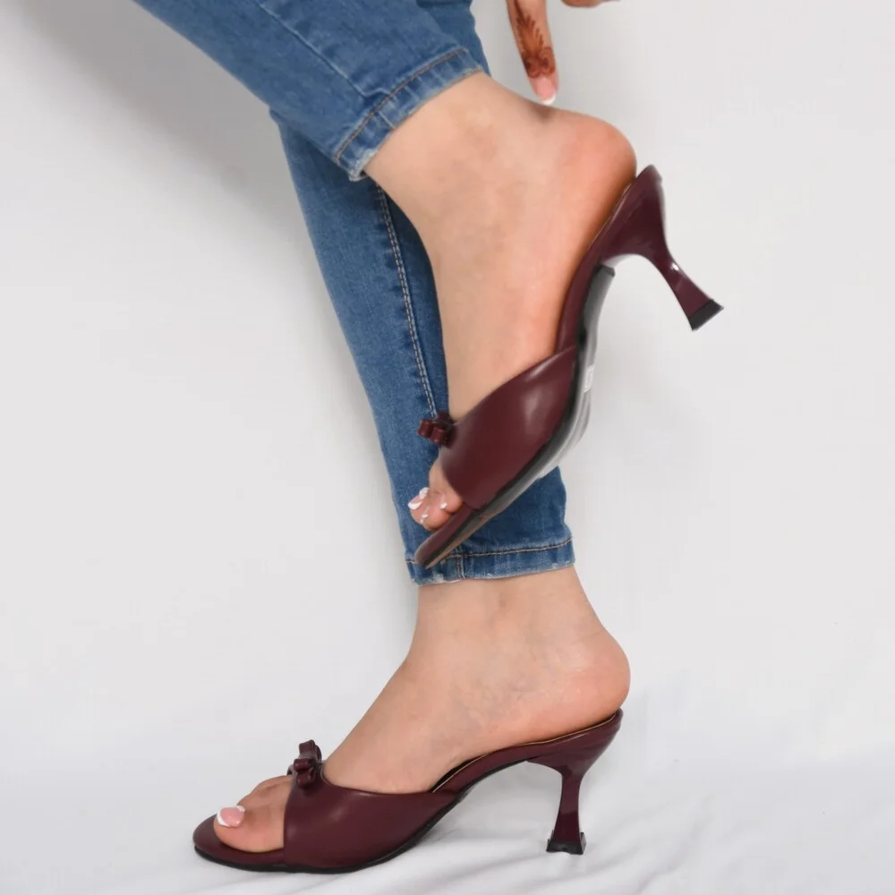 Sandales Mules Femme Élégance à Petit Nœud - Bordeaux / Bourgogne