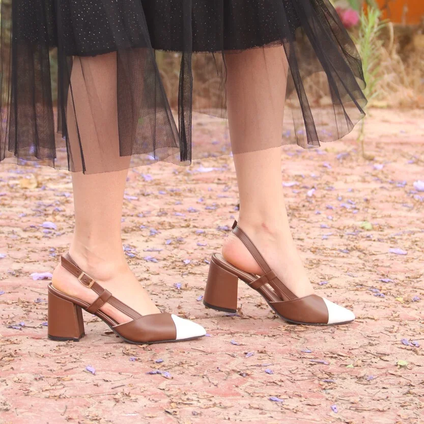 KOUKS Escarpin - Sandale Demi-Talon MARRON`/ BLANC