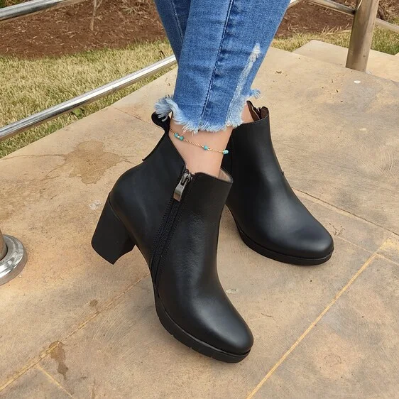 bottines femme 100 % cuir Noir