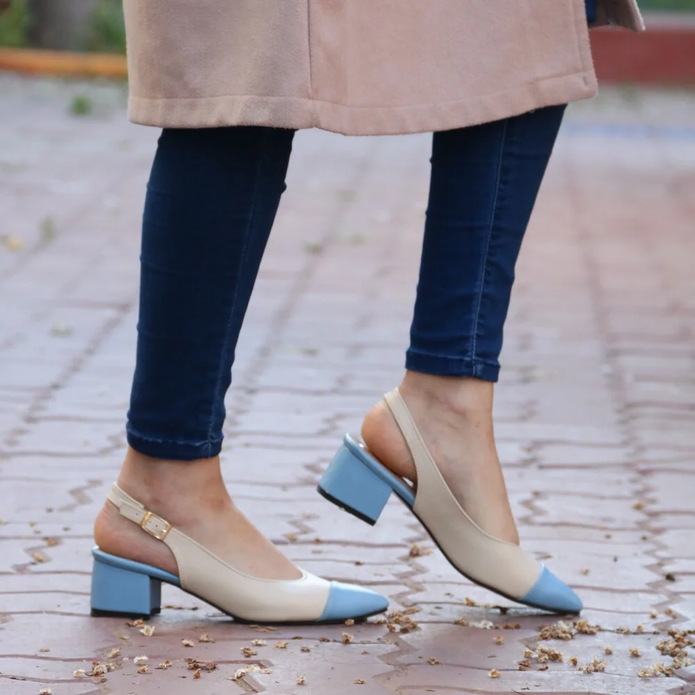 KOUKS Escarpin - Sandale Demi-Talon BIEGE/ BLEU CIEL