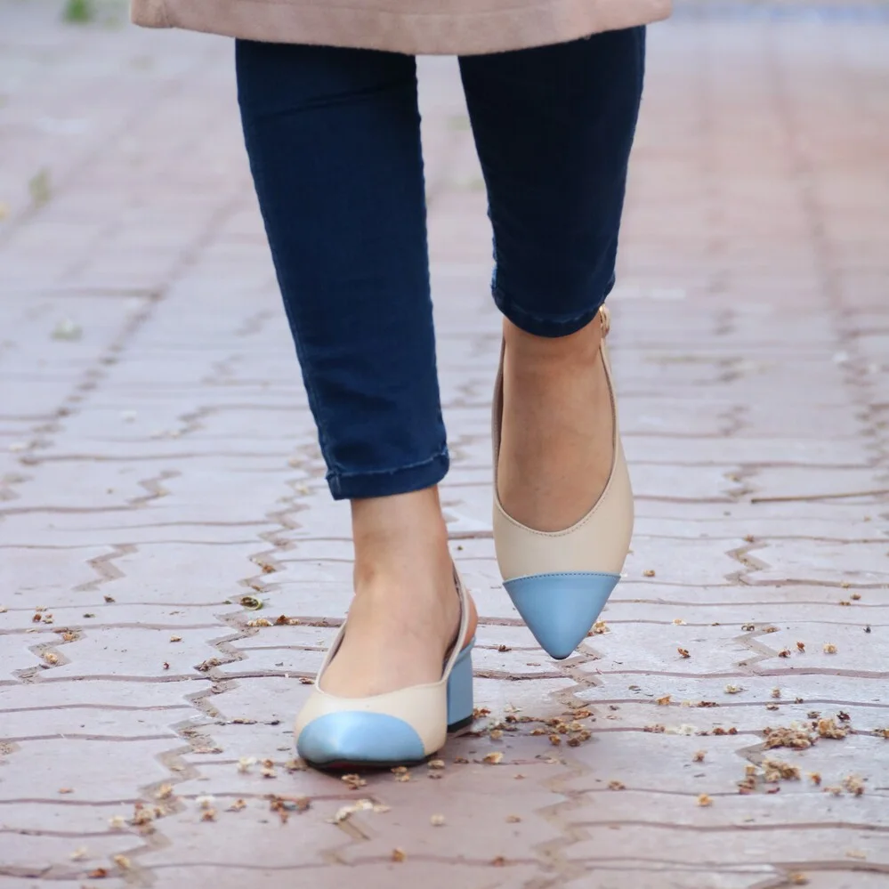 KOUKS Escarpin - Sandale Demi-Talon BIEGE/ BLEU CIEL