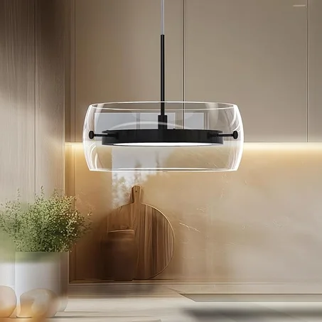 Luces colgantes para isla de cocina, iluminación LED de doble cara, longitud ajustable para colgar, pantalla de cristal transparente, regulable, lámpara de techo moderna para comedor, bar, sa