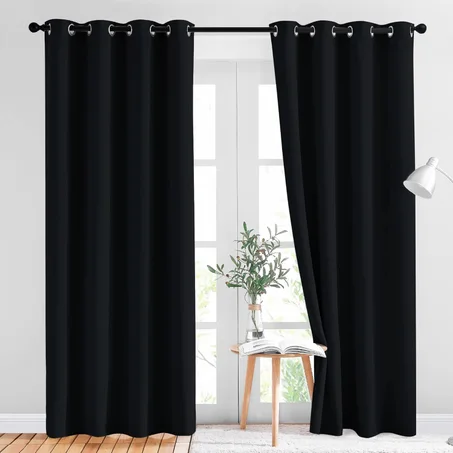 NICETOWN - Paneles de cortinas opacas con aislamiento térmico y ojales, lisos, para disminuir la luz, para sala de estar (color negro, juego de 2, 52 x 84 pulgadas)
