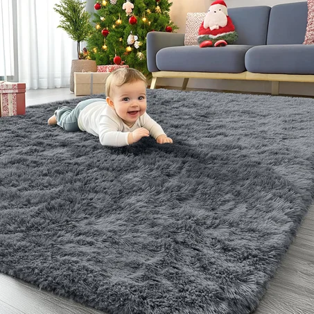 OLANLY Alfombras de área para sala de estar, dormitorio, lavable a máquina, 4 x 5.9 pies, suave, esponjosa, lanuda alfombra de noche para interiores para niños y niñas, dormitorios, cuarto de