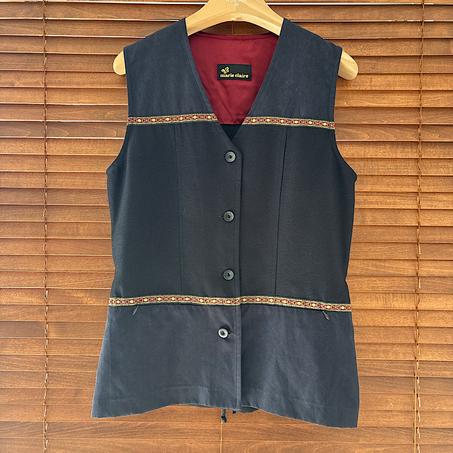 Veste sans manches bleu marine avec intérieur bordeaux - Vintage