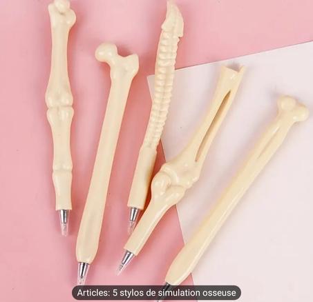 5pcs Stylo Bille En Forme D'Os de Simulation