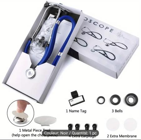 Stéthoscope Noir Multifonction à Double Tête pour Cardiologie Médicale, Stéthoscope Professionnel pour Médecins, Phonendoscope Médical