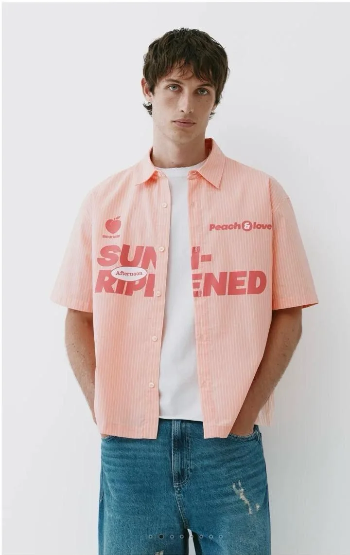 Chemise rayée péche avec texte
