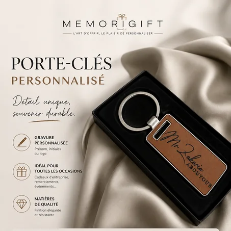 Porte-Clés Marron Cuir et Métal Personnalisé