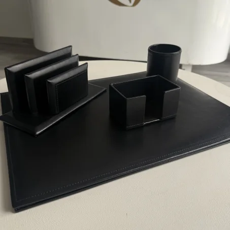 Set Bureau Cuir Noir 4 pcs