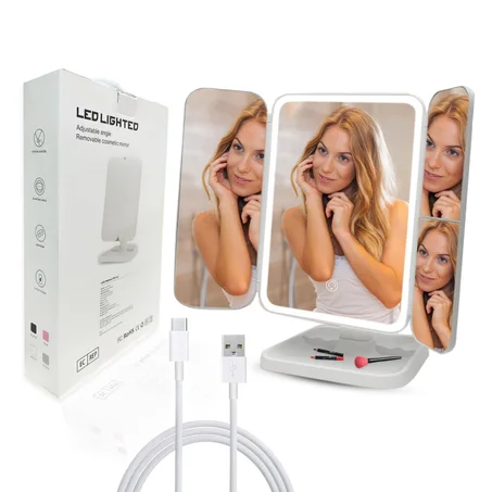 Miroir de Maquillage à Trois Volets avec Lumières LED