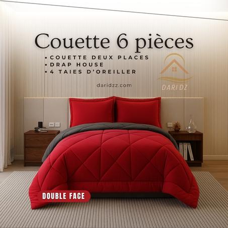 Couette 6 pièces Gris Bordeaux (Deux Places)