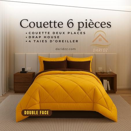 Couette 6 pièces Moutarde  Marron (Deux Places)