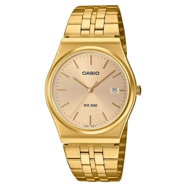 Casio – Montre classique au style retro dore avec dateur et étanche pour hommes – Tout en acier inox – MTP-B145G-9AV