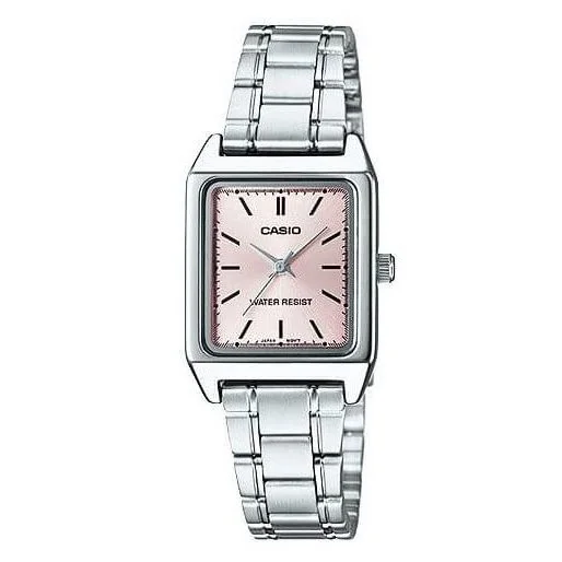 Casio – Carre pour femme – Cadran rose – Bracelet en acier – LTP-V007D-4EUDF