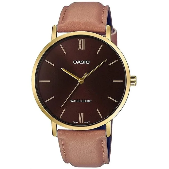Casio – Dore Cadran Marron – Montre pour homme extra-plat – MTP-VT01GL-5BU