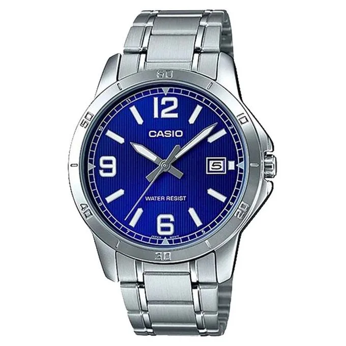 Casio – Cadran bleu – Dateur – Bracelet en acier inoxydable – LTP-V004D-2BUDF