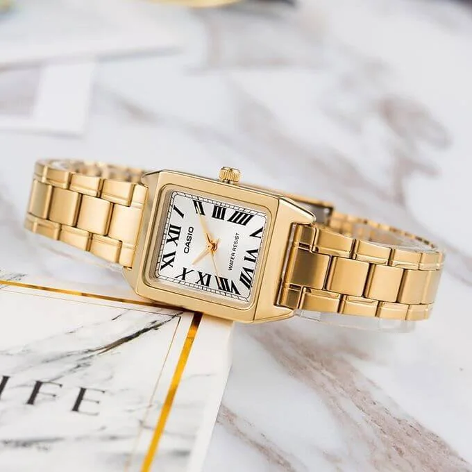 Casio – Dore – Index chiffres romains – Carre pour femmes – LTP-V007G-9BU