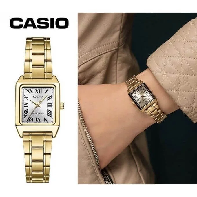 Casio – Dore – Index chiffres romains – Carre pour femmes – LTP-V007G-9BU