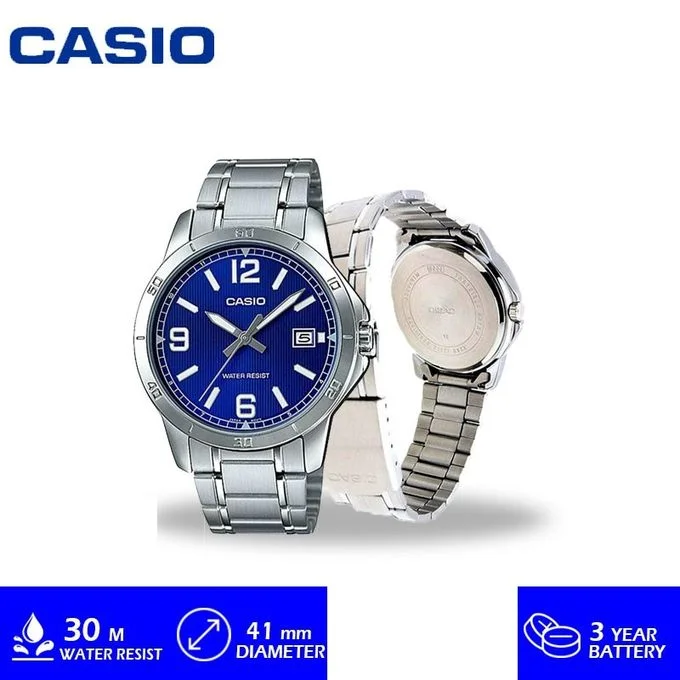 Casio – Cadran bleu – Dateur – Bracelet en acier inoxydable – LTP-V004D-2BUDF