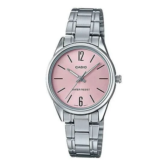 Casio – Belle montre fond rose pour femmes – Bracelet en acier inoxydable – LTP-V005D-4B