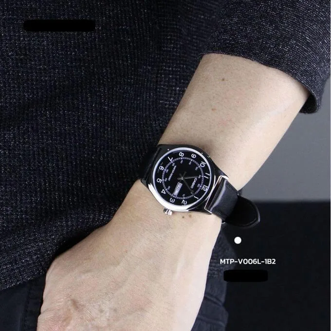 Casio – Montre pour Hommes – Bracelet En Cuir – Noir/Blanc – MTP-V006L-1B2UDF