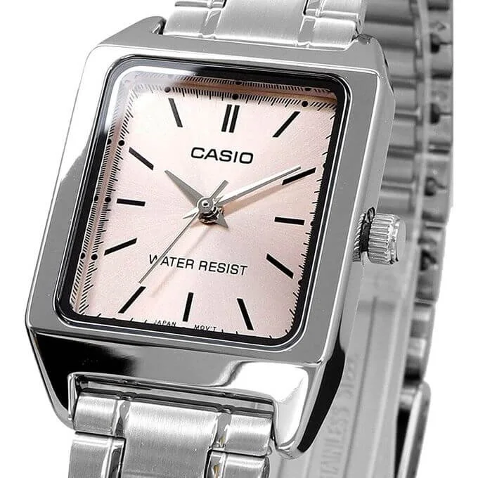 Casio – Carre pour femme – Cadran rose – Bracelet en acier – LTP-V007D-4EUDF