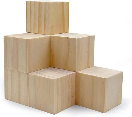 Bloques de madera para manualidades, cubos de madera sin terminar, bloques de madera natural de 2 pulgadas, paquete de 8 bloques cuadrados de madera, cubos de madera para artes y manualidades