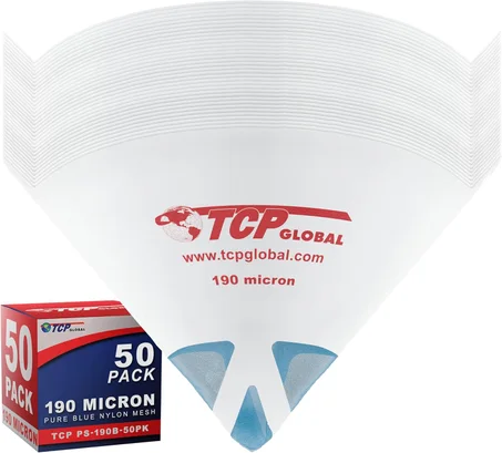 TCP Global - Puntas de filtro de 190 micrones, colador de pintura ultrafino (paquete de 50) - Colador de cono de malla de nailon azul puro - Conos de filtro de pintura para automóvil, casa
