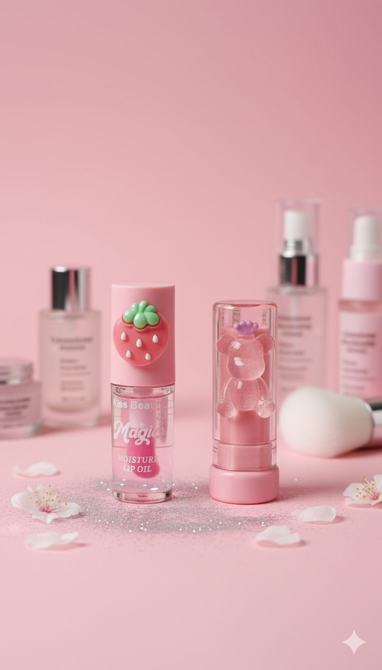 Magic Lip Oil – Kiss Beauty (مجموعة ترطيب الشفاه بالفراولة)