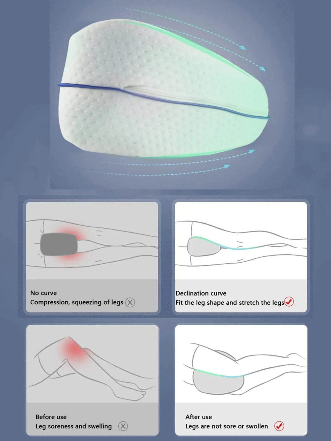 وسادة بطيئة الارتداد وسادة الركبة للنوم الجانبي