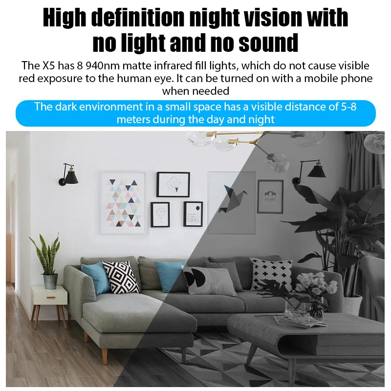 Mini Caméra X5 WiFi 1080P – détecteur de son, contrôle par application, Sécurité Intelligente pour Maison & Bureau